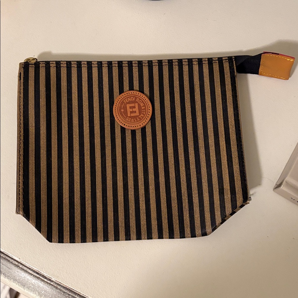 Fendi Brown and Black Striped Cosmetic Pouch